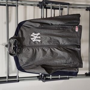 Stitches NY Yankee Womens Size LG Grey and blue stripe zip-up jacket